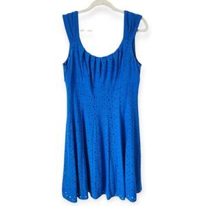 London Style Women's Sleeveless Blue Eyelet Dress Size Large